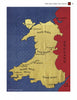 The cover of "Amish Quilts and the Welsh Connection" (Schiffer Publishing, Ltd.) features a stylized map of Wales and England in gold and red, with labeled regions and key cities Cardiff and Lampeter, known for their role in Welsh quilt history.