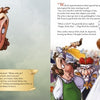 A worried man in a green apron eyes a lively group—a soldier, two elegant women, and a grandly gesturing fairy with glass slippers—in this dramatic children's book illustration from "If the Shoe Fits" by Schiffer Publishing, Ltd.