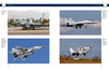 Four images from Schiffer Publishing, Ltd.'s "The MiG-29" show Soviet MiG-29 fighters on runways and in flight, with clear skies and autumn trees. The jets display grey or camouflage paint and red star insignias.