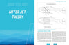 A textbook spread from Schiffer Publishing, Ltd.’s Water Jet Shiphandler’s Guide displays “Chapter One: Water Jet Theory” on a blue gradient left page, with right-page diagrams of axial and mixed flow impellers for water jet vessels.
