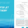 A textbook spread from Schiffer Publishing, Ltd.’s Water Jet Shiphandler’s Guide displays “Chapter One: Water Jet Theory” on a blue gradient left page, with right-page diagrams of axial and mixed flow impellers for water jet vessels.