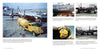 A two-page spread in "B-29/B-50 Superfortress, Vol. 2" by Schiffer Publishing, Ltd. showcases vintage WWII photos: B-29s on an airfield, a yellow fuel truck, and nose art like Lemon Drop Kid, with captions for each image.