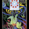 A vibrant, abstract image from Lenormand Cartomancy by Schiffer Publishing, Ltd. shows a white horse, swirling colors, a butterfly, and a central card with nine red hearts in a circle, plus two black circles with a "1" hinting at Lenormand fortune telling.