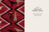 A woven Navajo textile with Yei Yeibichai-inspired patterns appears beside the chapter title “Aspects of Navajo Culture,” listing sections on people, weaving, and spirituality. Product: Navajo Weavings with Ceremonial Themes by Schiffer Publishing, Ltd.