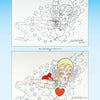 Two illustrations from Spider Webb's Angels by Schiffer Publishing, Ltd. show cartoon angels with wings and halos on clouds—ideal for tattoo artists or fans of angel tattoos. One is black and white; the other has colorful hair, wings, and hearts.