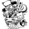 Mind Melter by Schiffer Publishing, Ltd. features bold black-and-white ink drawings of a cartoon character in a car, inspired by Dirty Donny Gillies, bringing pop culture coloring book vibes to life.