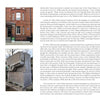 A two-page spread from "Literary Legends of the British Isles" by Schiffer Publishing, Ltd. displays text with two photos: a red-brick building with a green plaque, and a stone sculpture of a man's arm and hand reaching out.