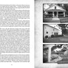 A black-and-white book spread from "California's Historic Haunts" by Schiffer Publishing, Ltd. shows text on the left and three right-page photos—historic home, building by parking lot, and lush garden with benches—each with a caption.