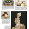 A catalog page displays five Freeman-McFarlin Pottery ceramic figurines from Schiffer Publishing, Ltd., each featuring detailed text and showcasing unique animal sculptures in California pottery styles.