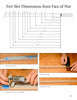 Diagram shows fret slot measurements from the nut; images depict marking the Pickin’ Stick fretboard, measuring with a digital caliper, and checking positions—a useful Schiffer Publishing, Ltd. guide for building this wooden instrument.