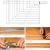 Diagram shows fret slot measurements from the nut; images depict marking the Pickin’ Stick fretboard, measuring with a digital caliper, and checking positions—a useful Schiffer Publishing, Ltd. guide for building this wooden instrument.