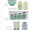 A page about Jadite by Schiffer Publishing, Ltd.—vintage green glass kitchenware like sugar bowls, ribbed sugar and flour canisters, painted scene canisters, bird-decorated flour containers, and glass sugar dispensers—with ID and price guide.