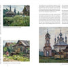 Two pages from "Renaissance Realm" by Schiffer Publishing, Ltd. display text and landscape paintings of rustic buildings, wooden houses, and churches, set in lush, rural scenes under blue skies in an impressionistic style.