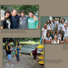 A collage from "Hello Mother, Hello Father: Celebrating Summer Camp" by Schiffer Publishing, Ltd. shows boys and an adult outside, smiling teens by a cabin, and kids in life jackets preparing for canoeing near stacked canoes.