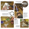The book "Basic Metal Jewelry Techniques" by Schiffer Publishing, Ltd. guides readers step-by-step through soldering, assembling, and polishing a silver brooch with enamel, featuring close-ups of tools, materials, and partially finished pieces.
