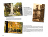 A page from "Greetings from Charlottesville, Virginia, and Albemarle County" by Schiffer Publishing, Ltd. (page 106) features images of Jefferson's tomb at Monticello: an obelisk-style grave, iron gate, and fenced area under autumn trees with descriptive text.