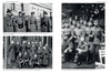Four black-and-white photos from "Black and Field Gray Uniforms of Himmler's SS" by Schiffer Publishing, Ltd. depict WWII-era officers and soldiers in Waffen-SS uniforms, posing in groups outdoors or before buildings, some with hats and armbands.