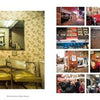 A collage from "Barbershops of America" by Schiffer Publishing, Ltd. shows four vintage yellow chairs and a mirror on the left, with Rob Hammer's barbershop photos—interiors, exteriors, chairs, and people—on the right.