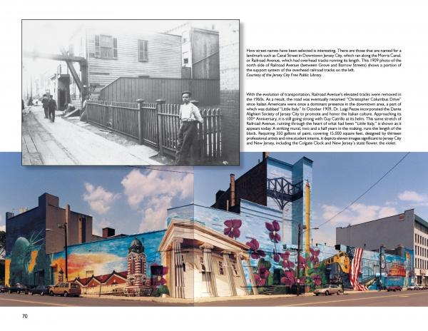 A collage of a city, "Changing Jersey City" by Schiffer Publishing, Ltd., features vibrant Newark Avenue and Journal Square, capturing Jersey City's historic essence.