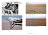 Four images from "No Way Out" by Schiffer Publishing, Ltd.: Men study an object by a plane; a man stands by the B-24 Lady Be Good in the desert; Libyan Desert scenes with tracks; and a man investigates the WWII bomber’s fate.