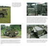 A photo spread from Schiffer Publishing, Ltd. features the M3A1 Scout Car with detailed views of equipment and interiors, plus vintage olive-drab World War II trucks and jeeps—part of the Legends of Warfare series.
