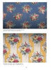 Two samples of Vintage Textured Barkcloth by Schiffer Publishing, Ltd.: the top displays small floral clusters on blue, and the bottom features vertical white and yellow stripes with ornate pastel bouquets inspired by retro fabrics.