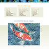 Two vibrant koi fish swim in blue water with a textured, layered background that recreates the look of alcohol ink art—a batik effect inspired by Pigments of Your Imagination from Schiffer Publishing, Ltd. Materials are listed at the page’s top.