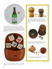 A page showcasing Champagne Collectibles by Schiffer Publishing, Ltd., with vintage champagne-themed dice sets, cork-shaped dice cases, a leather pouch, lettered and numbered dice, and a George Goulet bottle on a round tray, each item described.