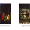 Two stunning night-time images from ’Tis the Season New York by Schiffer Publishing, Ltd.: oversized colorful Christmas lights on the left, and giant red ornaments by a fountain with illuminated trees and buildings on the right.