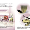 In Good Egg and Bad Apple by Schiffer Publishing, Ltd., a sweet potato, egg, apple, and banana stand in a kitchen as the banana slips on its own peel, surprising the others. Dialogue text is featured throughout this playful food pun picture book.