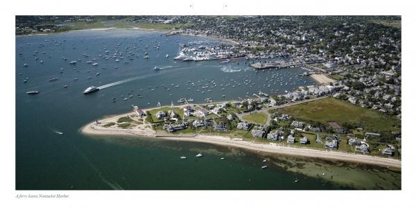 Aerial view of Nantucket with boats, beaches, and waterfront homes—a classic Schiffer Publishing, Ltd. Nantucket photo, perfect as a souvenir or in the stunning book "Nantucket.
