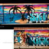From the Platform: Subway Graffiti, 1983-1989 by Schiffer Publishing, Ltd. showcases a 1986 train car with palm trees, blue SKI letters, characters, and a dedication to Hicki and Ski—evoking the vibrant spirit of 1980s NYC street art.