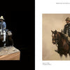 On the left is Ferrer-Dalmau, a realistic mounted figure model by Schiffer Publishing, Ltd., while the right displays an artwork in Augusto Ferrer-Dalmau's style, emphasizing historical realism against a neutral background.