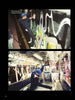 Top: Person spray painting a graffiti mural at night. Bottom: Person in a blue cap poses inside a NYC subway car covered in vibrant graffiti, as seen in "New York City Graffiti" by Schiffer Publishing, Ltd.