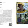 A magazine spread from Schiffer Publishing, Ltd.'s HERstory Quilts features Wangari Maathai: text on the left and a vibrant painting on the right showing her smiling amid trees, lush greenery, and a blue canopy above.