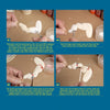 Step-by-step photo tutorial from Schiffer Publishing, Ltd.’s "Power Carving a Chesapeake Bay Blue Crab," shows hands shaping, sanding, gluing, and painting wooden pieces on a blue background, with clear instructions in yellow boxes.