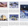 Catalog page features "Airstream Memories" holiday cards and postcards by Schiffer Publishing, Ltd., with images of Airstream trailers in snowy and tropical settings, plus festive scenes like Santa’s sleigh pulled by a blue trailer.