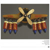 This WWII Bakelite Jewelry by Schiffer Publishing, Ltd. features a patriotic airplane pin with a gold "USA" and "ARMY" propeller and six bombs labeled: NAZI, STALIN, HITLER, BENITO, JAPAN, and TOJO.