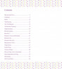 Table of contents for "Brazilian Bracelets: Making Friendship Bracelets & More" by Schiffer Publishing, Ltd., featuring tips, techniques, braids, patterns, and customizable pages—all with a colorful polka dot border.