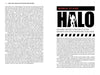A magazine page titled BONUS STAGE: HALO features an article on how money and greed in Hollywood blocked a film adaptation of the hit video game, as seen in “Lights, Camera, Game Over!” by Schiffer Publishing, Ltd., with two-column text and a soldier silhouette.