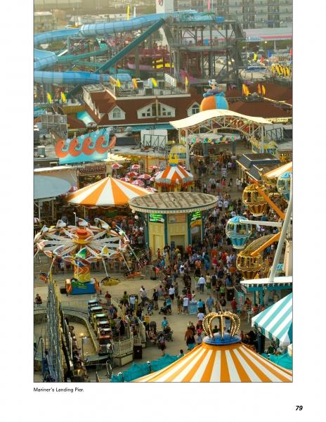 A large crowd at a Wildwood, NJ fair is surrounded by vibrant neon signs and classic Doo Wop architecture, as seen in *Wildwood's Neon Nights & Motel Memories* from Schiffer Publishing, Ltd.