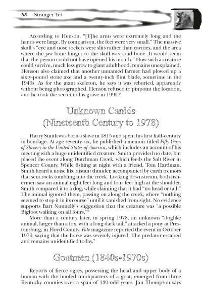 The book "Strange Kentucky Monsters" by Schiffer Publishing, Ltd. explores the origins of mysterious canids, cryptids, and goatmen in American folklore with history, witness stories, descriptions, and clear section headings throughout.