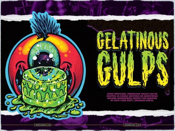 A cartoon of a green jelly inspired by Let's Get Monster Smashed from Schiffer Publishing, Ltd.—perfect for Halloween party drinks or as art for an '80s VHS package.