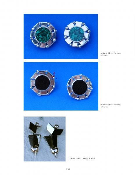 Three pairs of geometric silver jewelry are displayed on a blue background, inspired by "The William Spratling Legacy" from Schiffer Publishing, Ltd., reflecting the timeless style of Taxco, Mexico.