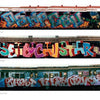 From the Platform: Subway Graffiti, 1983-1989 by Schiffer Publishing, Ltd. showcases three vibrant 1980s New York subway cars, each covered in bold graffiti with colorful lettering, cartoon characters, and stars, reflecting dynamic street art.