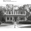 Black-and-white photo of a historic two-story house with a cupola and columns, featured in "Florida's Haunted Hospitality" by Schiffer Publishing, Ltd. Trees encircle the home, famed among haunted inns in Florida. Text includes John Denham House contact details.
