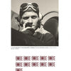 A black-and-white photo of a WWII pilot in helmet and goggles speaking into a radio. Below, eleven stylized Japanese rising sun symbols illustrate VF-17 squadron victories. Product: The Aces of Fighting 17 by Schiffer Publishing, Ltd.