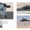 Four images of a gray HH-60 Pave Hawk at Nellis AFB—close-up, flight, taxiing, and troop rappel—highlight its role at The USAF Weapons School at Nellis Air Force Base Nevada, from Schiffer Publishing, Ltd.