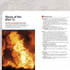 A page from Schiffer Publishing, Ltd.'s "Study Guide for Marine Fire Prevention, Firefighting, & Fire Safety" displays a vivid orange flame image beside text on fire chemistry, marine firefighting, objectives, and key terminology.