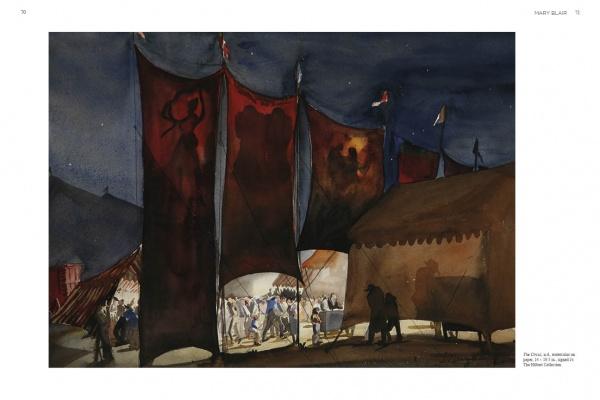 A nighttime circus scene evokes iconic moments from California art history by women artists, as explored in "Emerging from the Shadows, Vol. I" by Schiffer Publishing, Ltd.